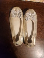 Stuart Weitzman Gold Champagne Shimmer Rhinestone Bow Ballet Flats Size 3 Girls' Ballet Flats price