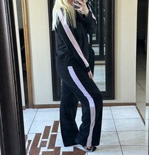 VTG 90s/00s York Laundry Women's Velour Tracksuit Size L/XL Black Pink Stripe Women's Tracksuit price