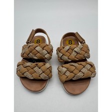 Tahari Girls Braided Sandals Size 8 Brown Gold Glitter Hook Loop Casual Shoes Girls' Casual Shoes price
