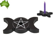 Small Wooden Triple Moon Shaped Spell Candle Holder Pentagram Design Gift Candle Holder price