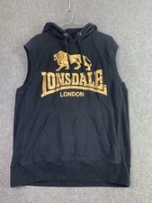 Lonsdale Sleeveless Hooded Sweatshirt Mens LARGE Casual Fit Black Cotton Gym Men's Sweatshirt price