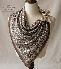 Vintage Brown Floral Batik Inspired Square Scarf 29.5x30 Boho Wrap Headscarf price