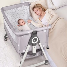 3-in-1 Baby Bassinet Adjustable Bedside Crib w/ Net & Storage Basket Grey Cot price