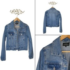 Women's Size XS Factorie Blue Long Sleeve Button-Up Cropped Denim Jacket Pockets Women's Jacket price