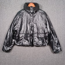 All in Motion Women's Puffer Jacket XXL Faux Leather Sherpa Collar Coat Black Women's Jacket price