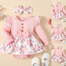 Newborn Baby Girls Floral Ruffle Ribbed Bodysuit Romper Dress Outfit Clothes Set Baby Bodysuit price