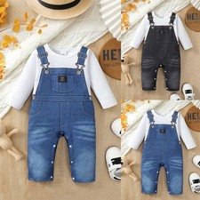 Newborn Baby Boys Print Romper Pants Bodysuit Jumpsuit Denim Look Outfit Clothes Baby Bodysuit price