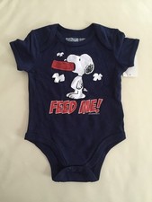 PEANUTS Baby Boy Girl Snoopy FEED ME Short Sleeve Bodysuit size 0-3-6-9-12 mos Baby Bodysuit price