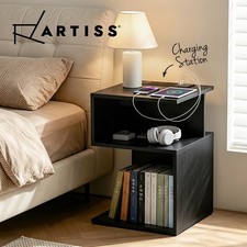 Artiss Bedside Table Nightstand S-Shaped Side End Table Charging Station Black Nightstand price