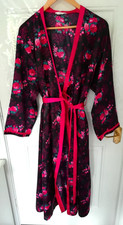 BM Bonmarche 16 18 Robe Dressing Gown Black Pink Blue Floral Silky Belt Pockets Dressing Gown price