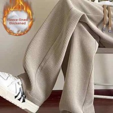 Men’s Corduroy Fleece-Lined Pants Loose Straight Leg Warm Winter Casual Trousers Men's Trousers price