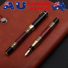 NEW Luxury Fountain Vintage Gold GP Burgundy Black Fountain Pen Fine Med Nib D Fountain Pen price