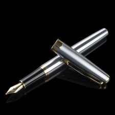 Elegant Stainless Steel Business Medium Nib Fountain Pen Silver Golden Trim Nib~ Fountain Pen price