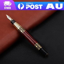 NEW Luxury Fountain Vintage Gold GP Burgundy Black Fountain Pen Fine Med Nib J Fountain Pen price