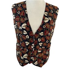 Y2K Beaded Leaf Print Vest Women's Size S Button Front Boho Fall Autumn Teacher Women's Vests price