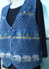 vintage denim vest waffle weave embroidered elephant safari women's medium Women's Vests price