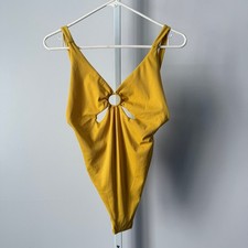 ZARA M Yellow Swimsuit Ribbed One Piece Monokini Swim Classic Coastal Vacation Beachwear price