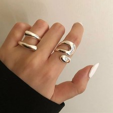 Fashion Silver Irregular Geometric Adjustable Finger Ring Women Jewelry AU FAST Fashion Ring price