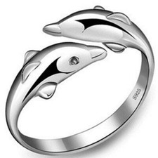 Silver Adjustable Ring For Women Male Fashion Double Dolphin Ring Lovely Jewelry Fashion Ring price
