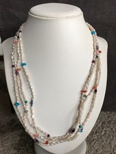Vintage fresh water pearl & coloured quartz stones beaded extra long necklace Coloured Stone Necklace price