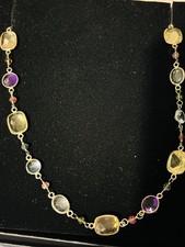 Multi-Color Stone Necklace 14k Yellow Gold 24”  30.5 Grams Coloured Stone Necklace price