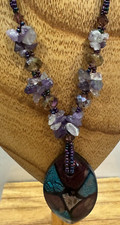 Multi-coloured Glass Pendant with Glass/Stone Beads Necklace Coloured Stone Necklace price