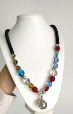 Sterling Silver 925 Beaded Necklace Multi Colored Toned Stones 56cm Coloured Stone Necklace price