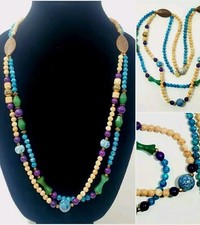 VTG 30" Bohemian Artisan NECKLACE Stone & Glass Beaded Double-Strand 1980s Coloured Stone Necklace price