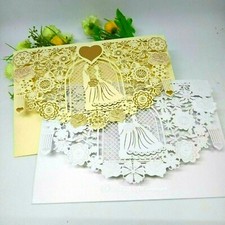 1/20/50 Wedding Invitations Pocket Card Envelope Set Gold White Laser Cut BGPO Invitation Cards price