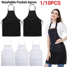 1-10x Plain Apron Bib Washable Pocket Butcher Waiter Chef Kitchen Cooking Craft Kitchen Apron price