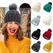 Womens Winter Knitted Beanie Hat With Faux Pom Warm Knit Cap Beanie Hats Outdoor Beanies & Caps (Outdoor) price