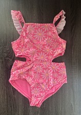 Wonder Nation Girls One Piece Swimsuit XL 14-16 Pink Floral Cutout Ruffle Straps Girls' Beachwear price