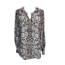 Cabi Blouse tunic size Medium Black Brown Faux Snake Career Boho Casual Modest Modest Tunic price
