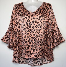 LaRoque 100% Silk Shirt Leopard Print Bell Sleeve Top Minimalist Modest L/XL Modest Tunic price
