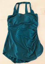 Lands End Slender Tunic One Piece Swimsuit Size 14 Teal Slimming Ruched EUC Modest Tunic price