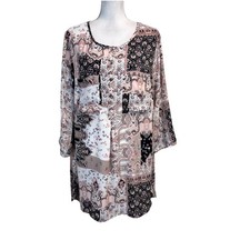 Figuerca & Flower Blouse Tunic Plus size 2X Pink Blue Floral Peasant Boho Modest Modest Tunic price