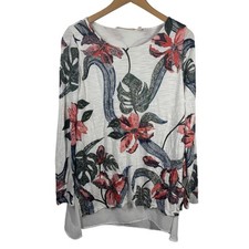 Soft Surroundings Top Women M Cream Floral Long Sleeve Sequin Lined Modest Tunic Modest Tunic price