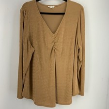 Maurices Womens 3X Modest Slinky Neutral Tunic Top Earthy Office Stretch Draped Modest Tunic price