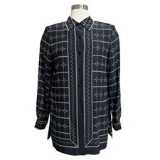 Liz Claiborne Silk Blouse 10 Geometric Abstract Modest Tunic Black & Beige Modest Tunic price