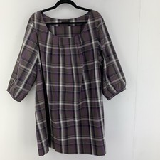 Ellos Women 3X Tunic Pullover Top Purple Plaid Pleated Modest Preppy Cottagecore Modest Tunic price