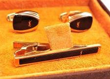 Yves Saint Laurent YSL Cufflinks & Tie Clip Set Gold Silver w/Box 11814 Tie Pin price