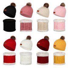 Fur Pom Bobble Hemming Hat Baby Beanie Cap Hat Scarf Set Knitted Neckerchief Baby Beanie price