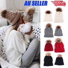 Women Mom Mother Baby Girls Boys Knit Winter Warm Wool Pom Bobble Hat Beanie Cap Baby Beanie price