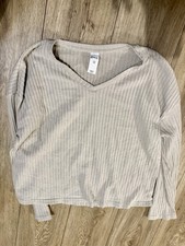 SHEIN Beige Ribbed Cotton V-Neck Long Sleeve Lounge Pyjama Set Women’s 12 Women's Pyjamas price