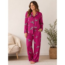 Room Service Women’s Large Satin Zebra Pajama Set Pink Striped Button Front PJs Women's Pyjamas price