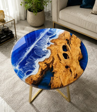 Blue Ocean Wave Epoxy Resin Center Sofa Coffee Table Acacia Wooden Home Decors Coffee Table price