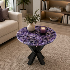 18" Natural Amethyst Coffee Table Round Gemstone Living Room Accent Table Decors Coffee Table price