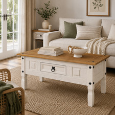 Corona White Coffee Table 1 Drawer Solid Wood Occasional Table Mexican Pine Coffee Table price