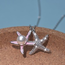 18K WHITE GOLD GP MADE WITH SWAROVSKI CRYSTAL STARFISH PINK PENDANT NECKLACE Swarovski Necklace price