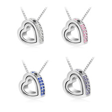 18K White Gold Filled Made with Swarovski Crystals Double Heart Pendant Necklace Swarovski Necklace price